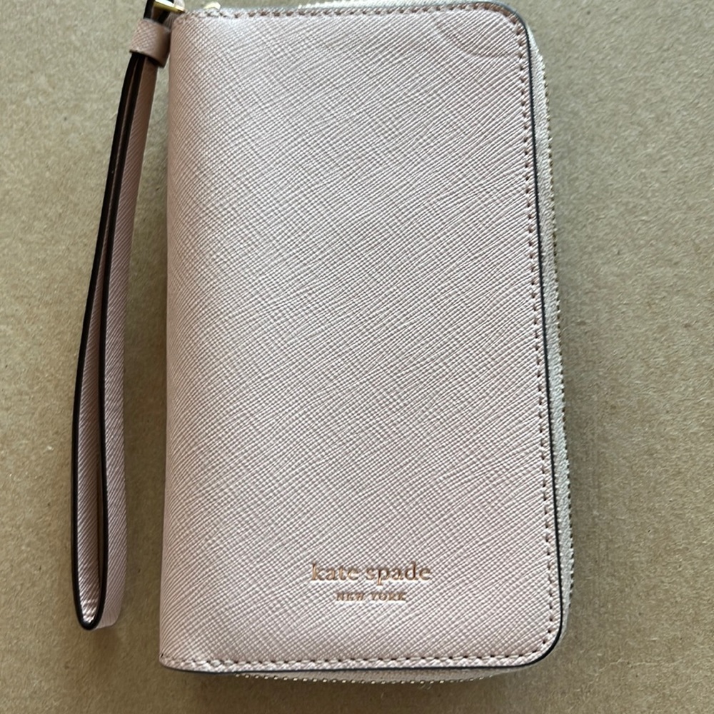 Kate Spade New York wristlet iPhone 12 pink leather case with zipper